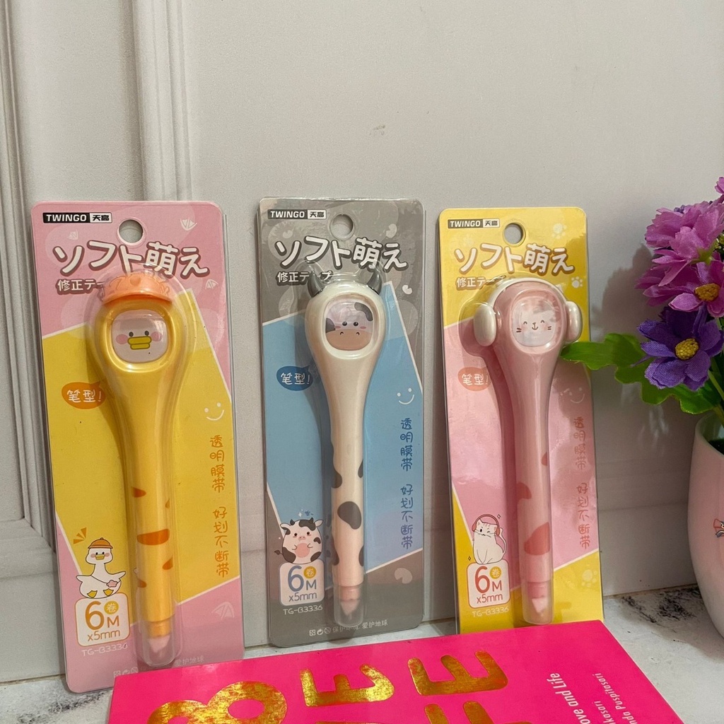 CORRECTION TAPE MODEL ZOO TWINGO SUPER CUTE READY 3 WARNA HARGA MURAH TIPEX LUCU VARIAN ANIMALS WARNA PINK PUTIH KUNING STATIONARY UNIK SPECIAL EDITION READY COD JUGA