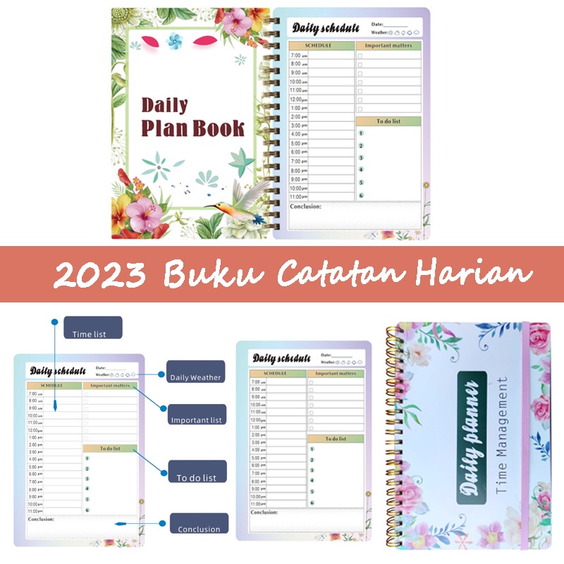 2023 Notebook Spiral Coil Kalender Perencana Jadwal Harian Notepad Perencanaan Akademik Menulis Bahasa Inggris
