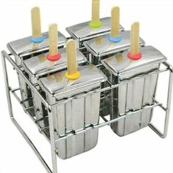 Popsicle Ice Cream Mould Stainless 6Pcs With Rack Cetakan Es Loli Mold - Square