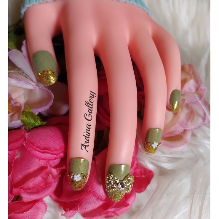 KUKU PALSU SAGE GREEN// FAKE NAIL WEDDING FREE LEM// KUKU PALSU PENGANTIN MURAH HIJAU SAGE