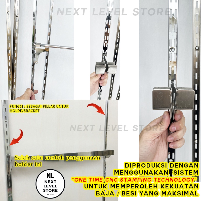 Pillar Double Row AA Display Hook Cantolan - Double Line - (1meter) - Minimal Beli 4 Lonjor / 8 Meter