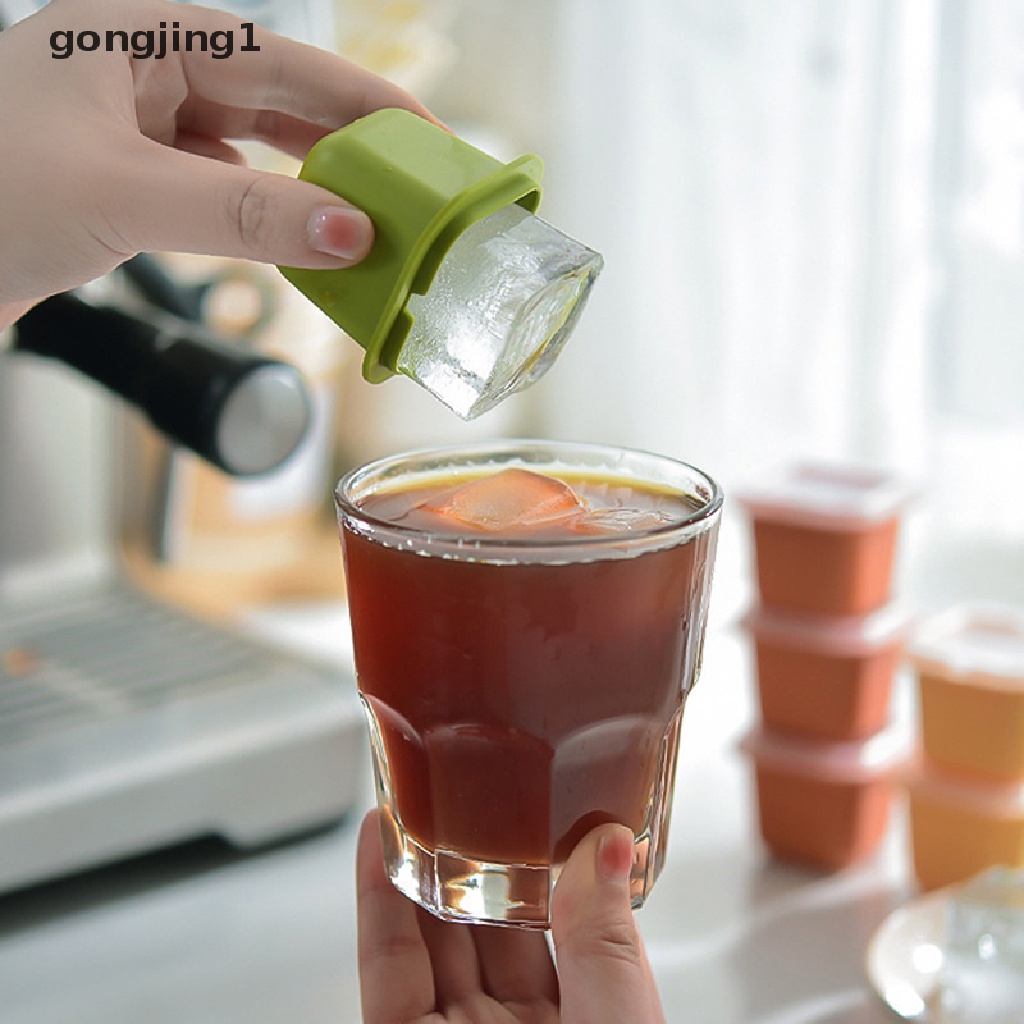 Ggg Square Ice Cube Maker Silicone Cetakan Es Batu Dengan Tutup Reusable Ice Box Frozen Kotak Es Batu Untuk Freezer Minuman Whisky Wine ID