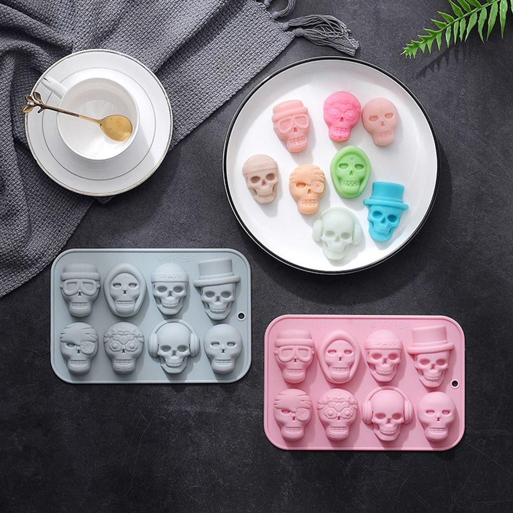 Preva 8kisi Tengkorak Gummies Dekorasi Pesta Rumah CupCake Hantu DIY Craft Cetakan Puding Silikon