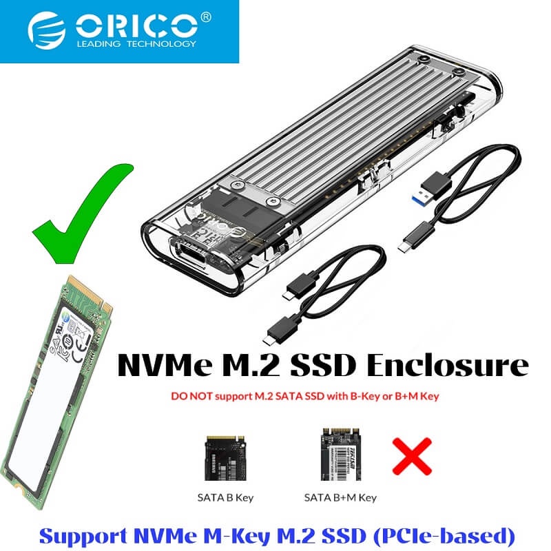 ORICO TCM2-C3 NVMe M.2 Transparent Case Enclosure for SSD up to 2TB