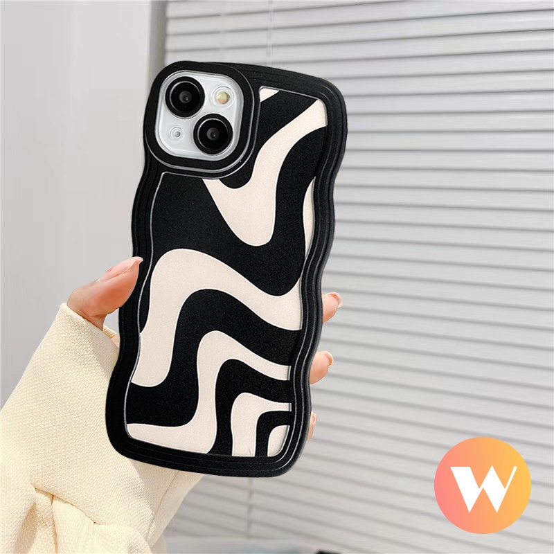 IPHONE Casing Ponsel Motif Zebra Fashion Art Kompatibel Untuk Iphone11 13 12 14 Pro Max 7Plus XR X7 6s 6 14 8 Plus X XS Max SE 2020pinggiran Bergelombang Lembut Tpu Garis Tidak Teratur Penutup Belakang