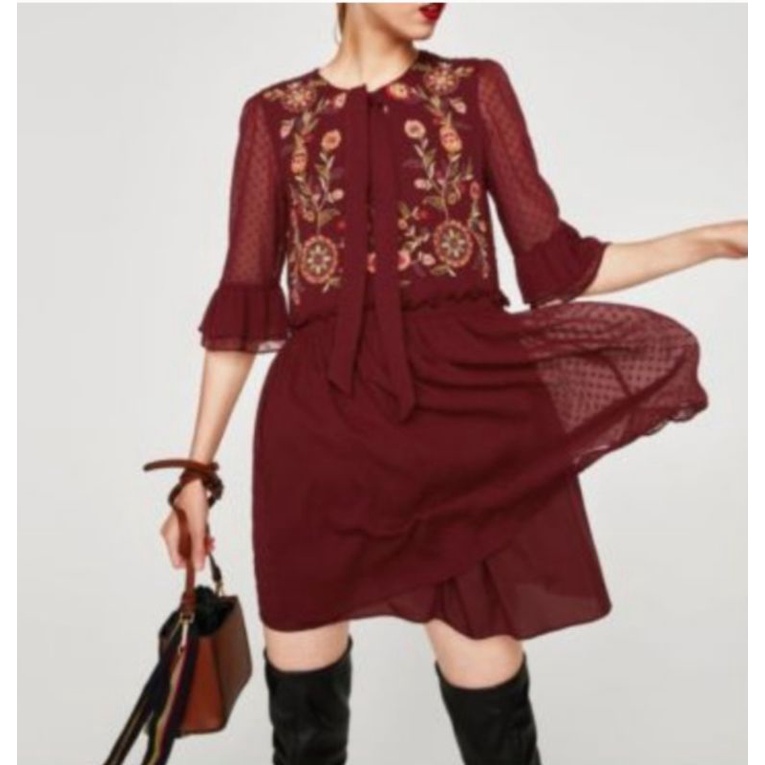 Zara Embroidered midi dress tunik Zara bordir Preloved thrift