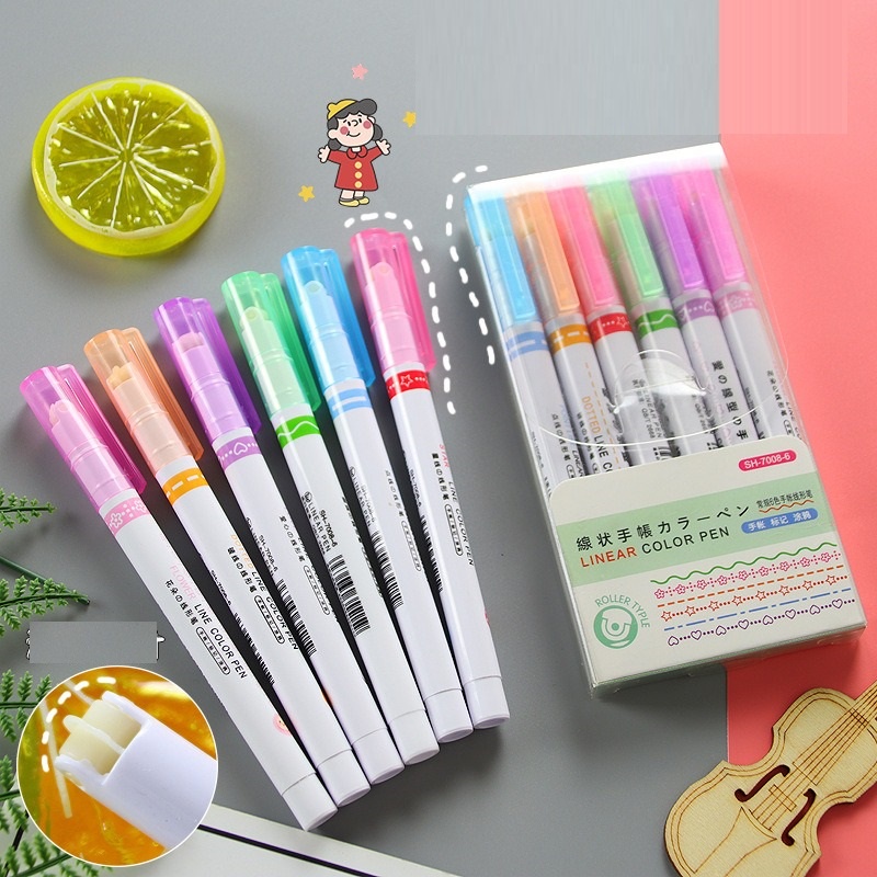 6 pcs Color Liner Pensil Pen Pena Garis Rol Warna Bermotif OSM-ST0115