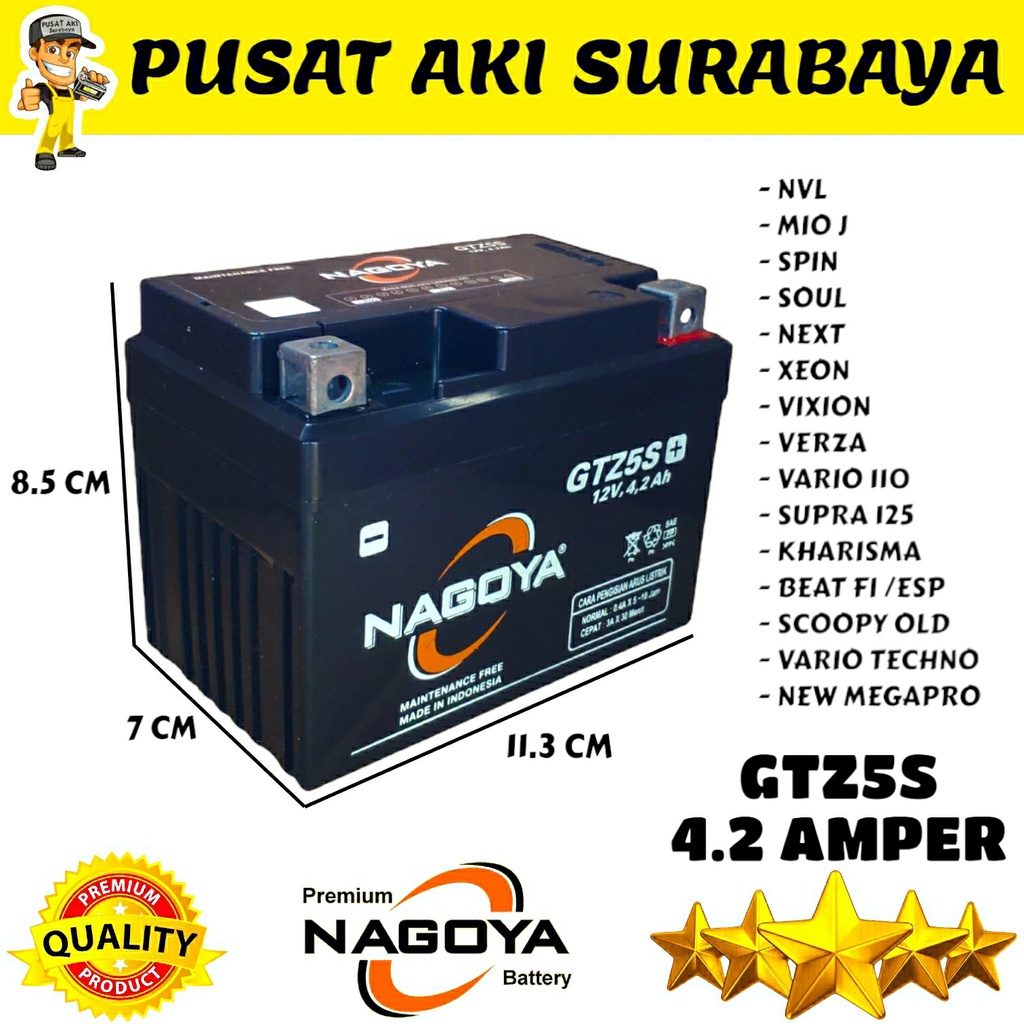 TERLARIS !!! AKI SUPER NAGOYA GTZ5S ACCU MF KERING HONDA BEBEK SUPRA X 125 INJEKSI YUASA MOTOBATT