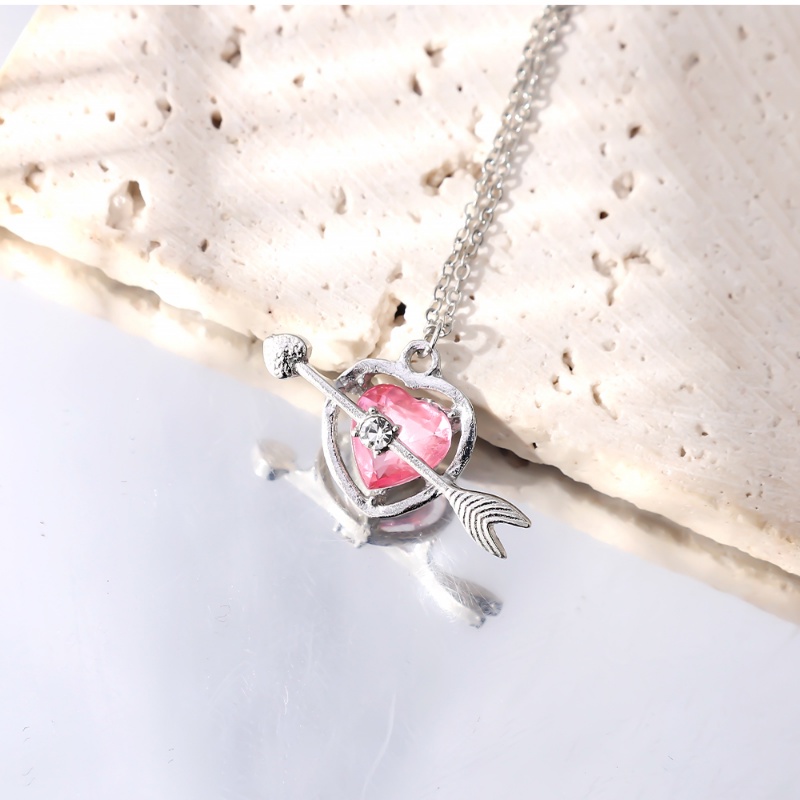 Elegan Putri Gesper Rantai Cupid Cinta Panah Liontin Manis Hari Valentine Kalung Pink Cinta Berlian Imitasi Kalung