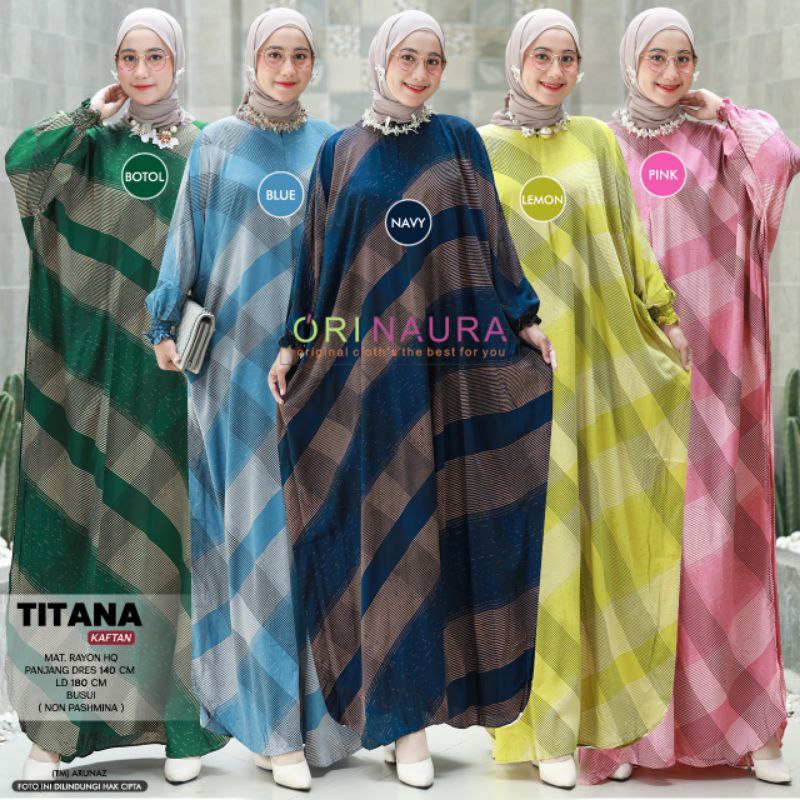 Titania Kaftan Wanita Rayon Premium Gamis Jumbo Batik Lengan Karet Dress Women Caftan Bigsize LD 180 cm