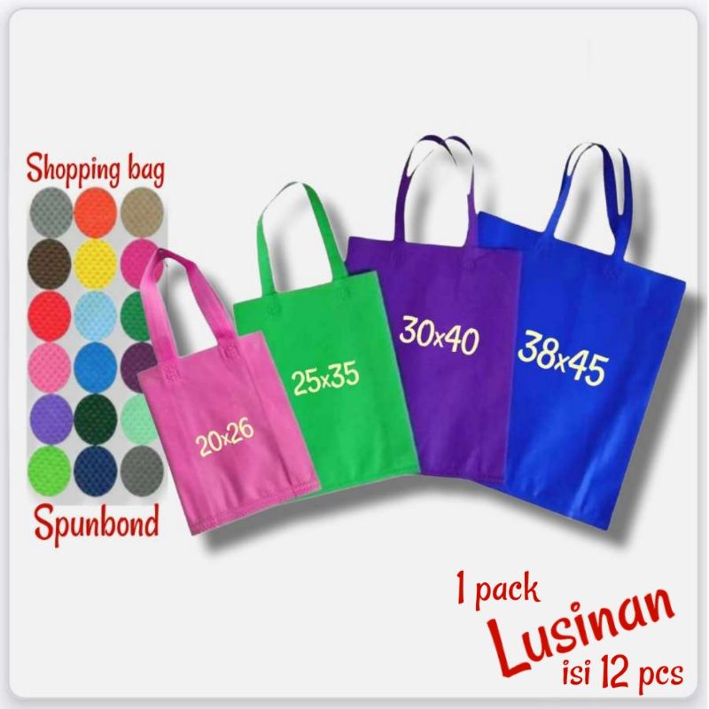 1 Lusinan 12 pcs Tas Kain Spunbond Goodie bag Handle Tebal Ukuran Jumbo, besar &amp; Kecil 20x25 25x35 30x40 38x45 Kantong belanja shopping bag tas hampers tile souvenir ulang tahun pernikahan tas parsel sembako berkat besek nasi kotak hajatan tasyakuran