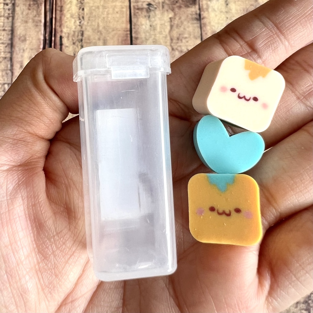 Penghapus Set Tabung Mika Love Tochain E2212- Setip Set- Fancy Eraser Super Cute - Setip Tabung Love Emoji