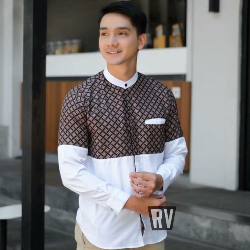 Baju koko pria dewasa terbaru kobata kombinasi batik lengan panjang M L XL XXL