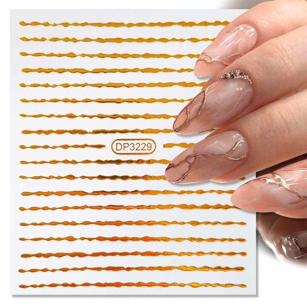 AUGUSTINA Agustina Bronzing Stiker Kuku Cinta Hati Self Adhesive Bronzing Huruf Inggris Garis Geometris Dekorasi Nail Art