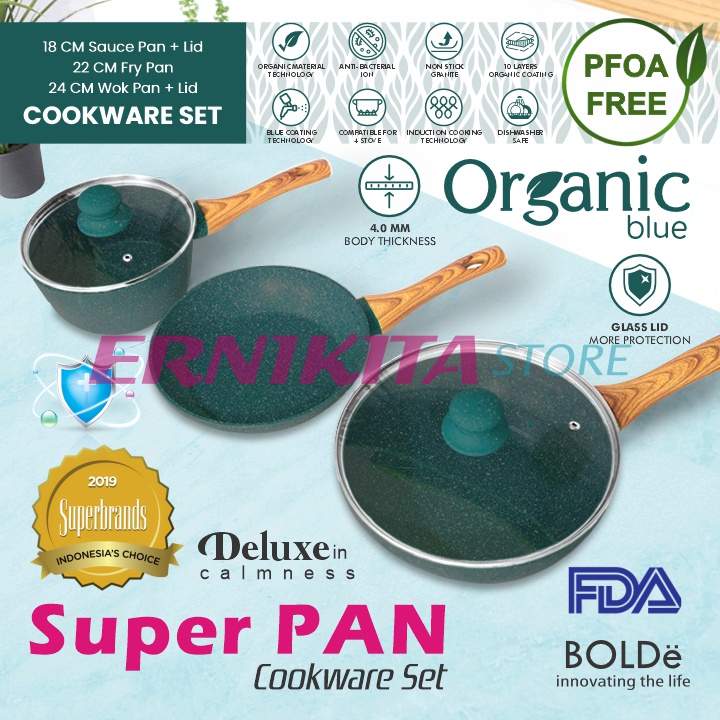 BOLDe ORGANIC BLUE COOKWARE SET 5 PCS - SUPER PAN BLUE GRANITE COATING