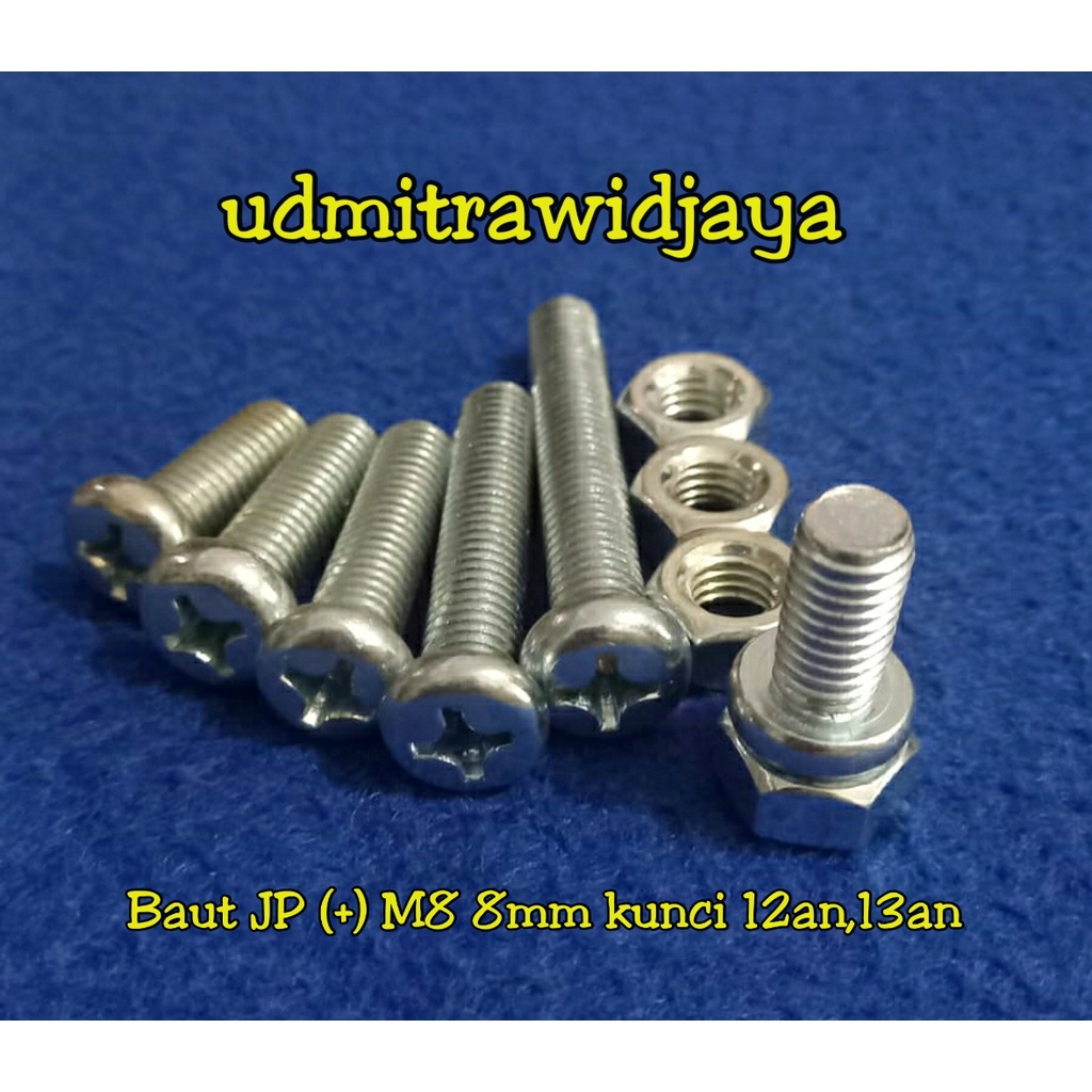 Baut payung baut model JP  kunci 12 13 model JP + PAYUNG panjang 1,5cm 2cm 2,5cm 3cm 4cm 5cm 6cm baut galvanis M8 8mm baut obeng kunci 12an 13an  baut miniatur baut variasi obeng baut obeng plus ples baut kusen baut bak truk baut pangkon tv baut breket