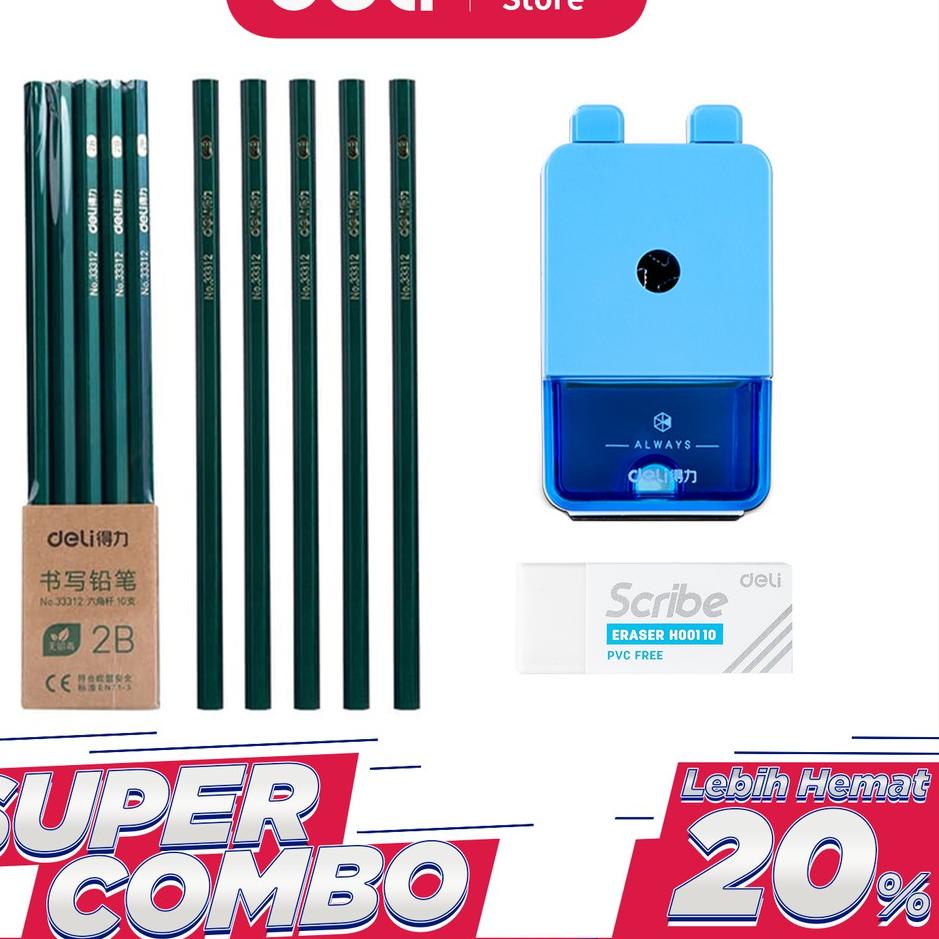 

[KODE PRODUK DM90F10068] Deli Combo Set 2 - 10pcs Pensil 2B + 3pcs Penghapus + Rautan Putar