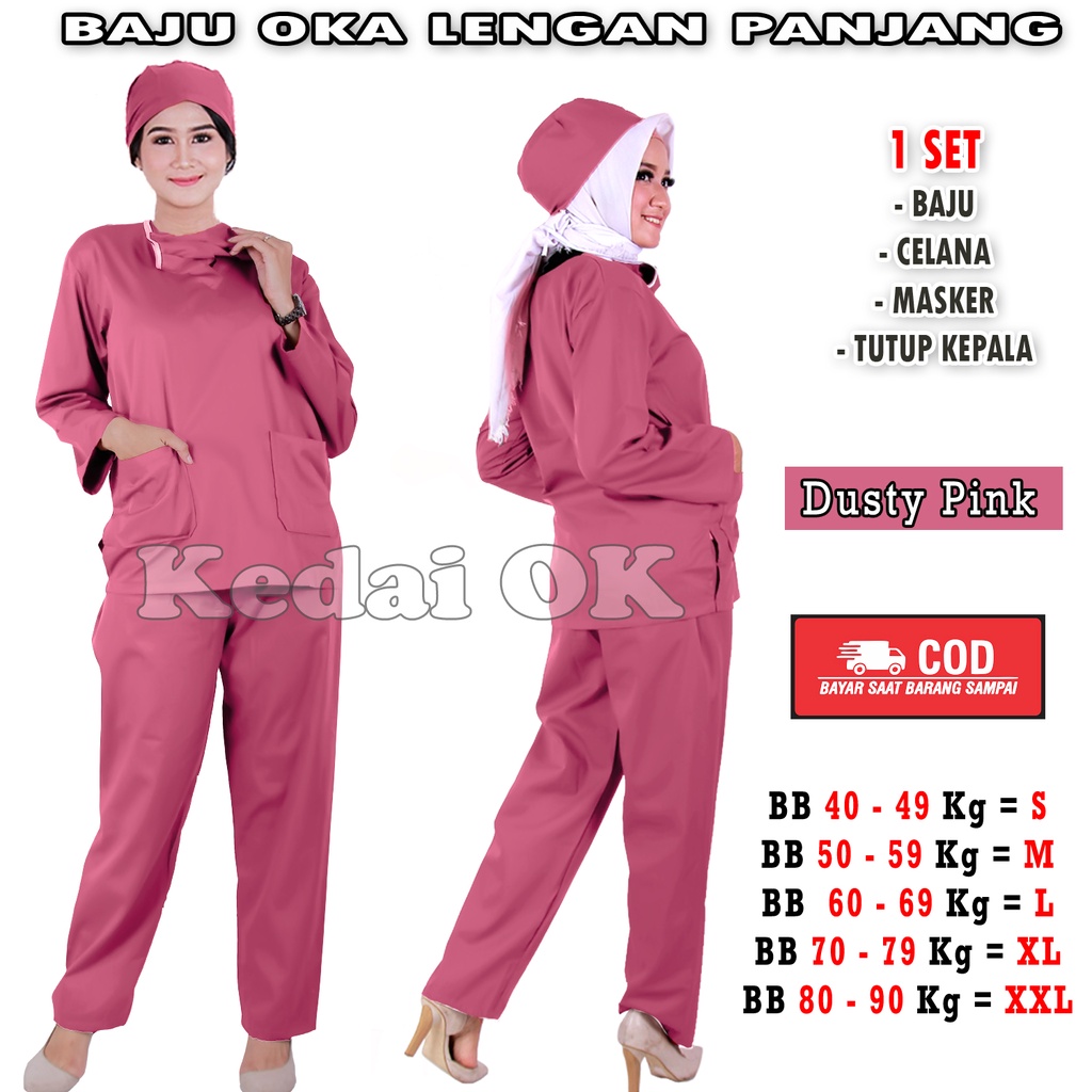 Baju Oka  Lengan Panjang - Seragam Jaga perawat / Dokter / Bidan - Scrub Medis Ukuran Jumbo - Model Terbaru - Bahan American Drill