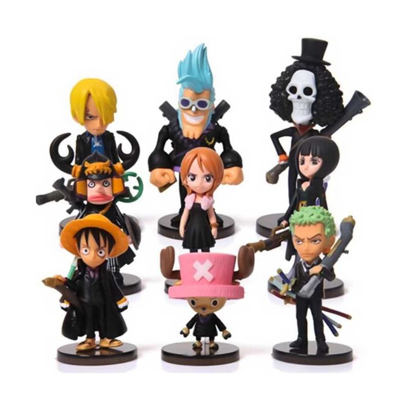 Action Figure One Piece 9 PCS Black Costume model 65 Luffy Zoro Sanji Robin Nami Chopper Brook Franky Ussop