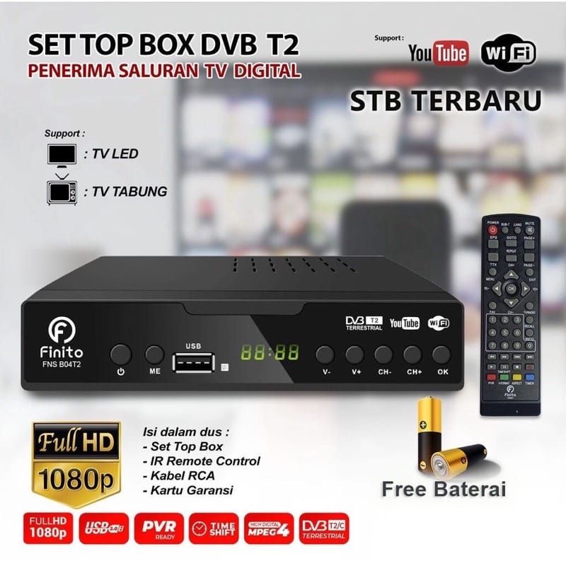 Set Top Box TV Digital Receiver Finito Besar Penerima Siaran Digital Receiver Full HD/ STB Wifi Bisa Youtube DVB-T2 Garansi