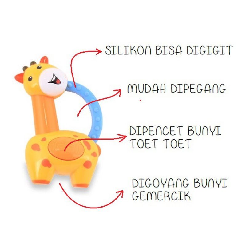 Lusty Bunny Chew Toy Giraffe Rattle Teether Mainan Gigitan Bayi DT-7102