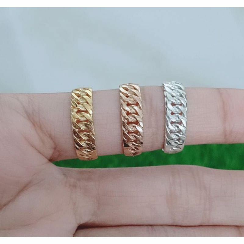 cincin perak asli silver 925 lapis emas/cincin model ½ rantai polos/asli silver/fashion wanita