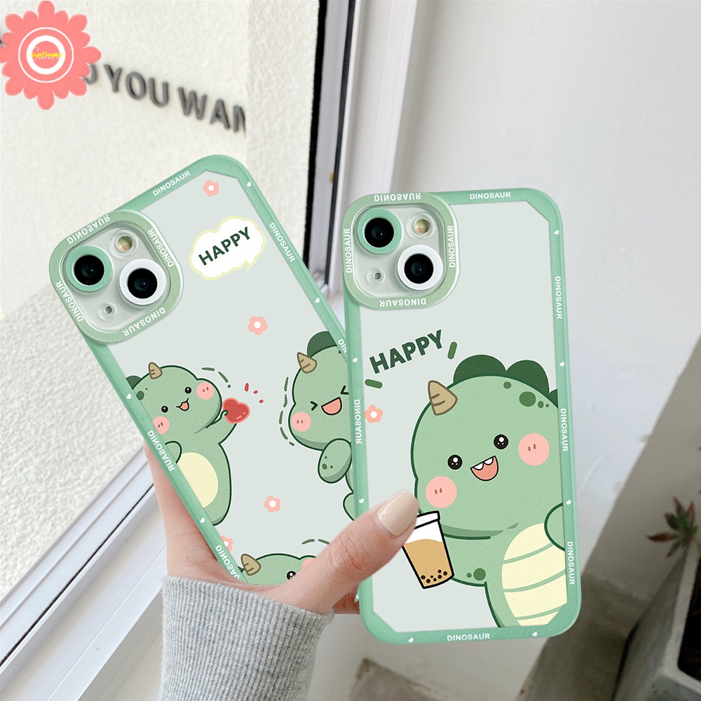 Cute Dinosaurs Drink Milk Tea Soft TPU Case Compatible For Iphone 7 8 Plus 6 6S iPhone 12 13 11 14 Pro Max Xr X Xs Max Se 2020 Lovely Cartoon Little Dinosaur Soft TPU Back Cover