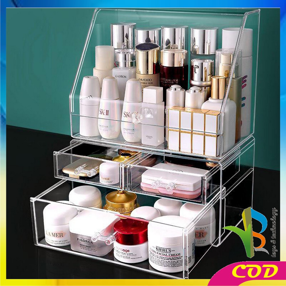 RB-K133 Rak Kosmetik Acrylic Transparan Dengan Penutup Anti Debu Storage Box / Tempat Penyimpanan Laci Rak Make Up Skincare Organizer Laci Multifungsi