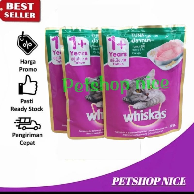 WHISKAS SACHET ADULT TUNA PAKET 5 DUS MAKANAN KUCING BISA COD