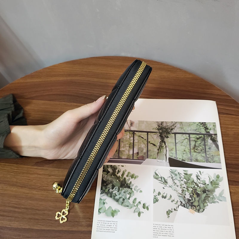 Dompet Panjang Wanita Zipper Fashion Korea Style Hitam Motif Dompet Clutch Cewek 1 Resleting PU Multifungsi Satu7an D83