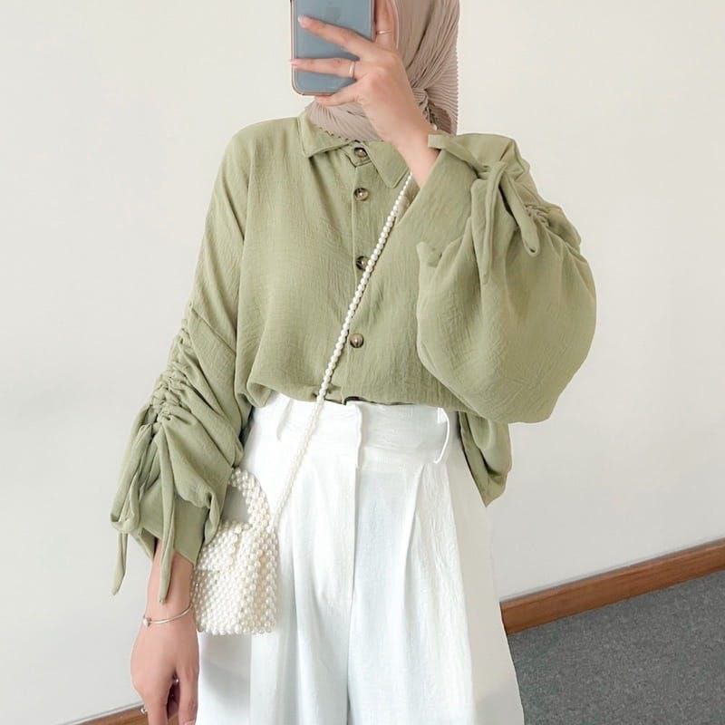 BEFAST - ZRX Blouse FANIA Crincle Airflow / LESI MODEL LENGAN SERUT / Blouse Polos Formal / Atasan Lengan Panjang / Pakaian Casual Wanita / Outift Kerja / Blouse  Model Terbaru / Fashion Trendy Remaja ABG / Terlaris