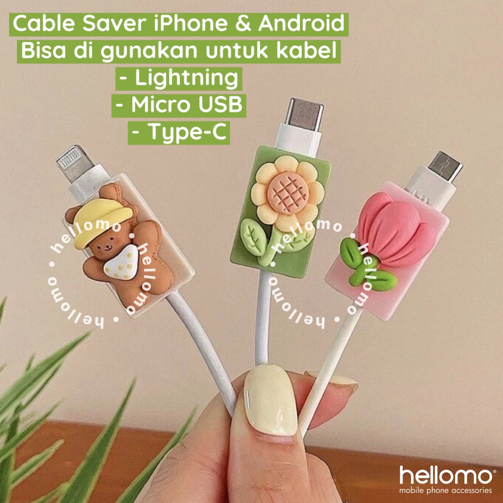 Cable Saver iPhone Android Pelindung Ujung Kabel Charger Hp Flower 3D Cable Protector