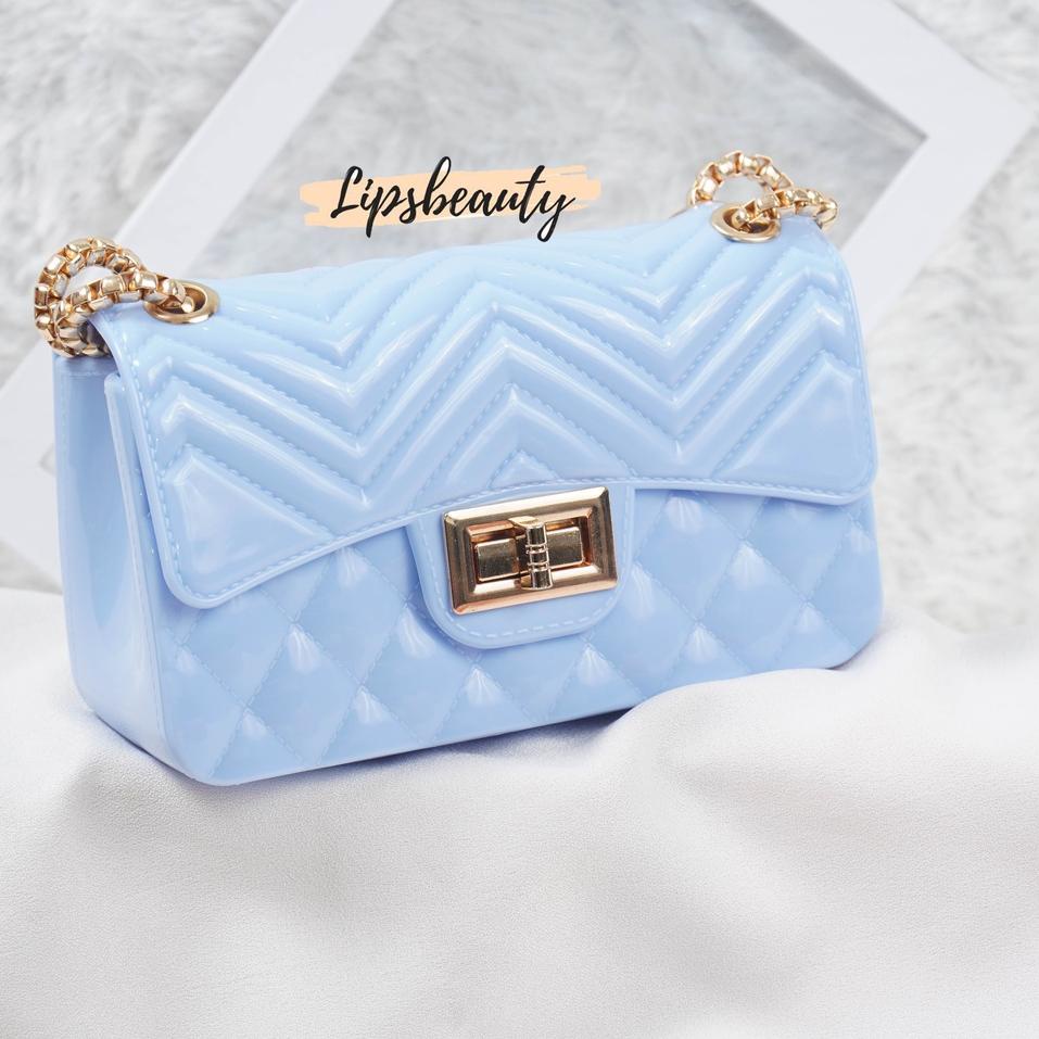 SMP.10De22y– TAS JELLY GLOSSY KOMBINASI 18 CM RANTAI GOLD | TAS JELLY GLOSSY KOMBINASI