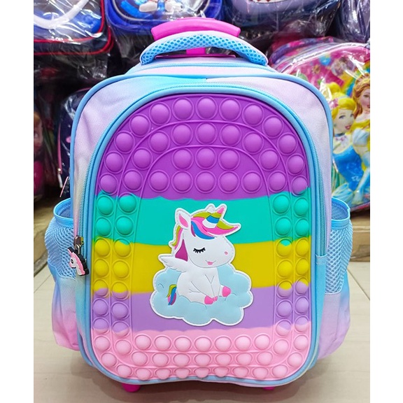 TROLLEY DORONG TAS ANAK SEKOLAH PEREMPUAN TK MODEL POP IT 13inch IMPOR - UNI POP IT BLUE