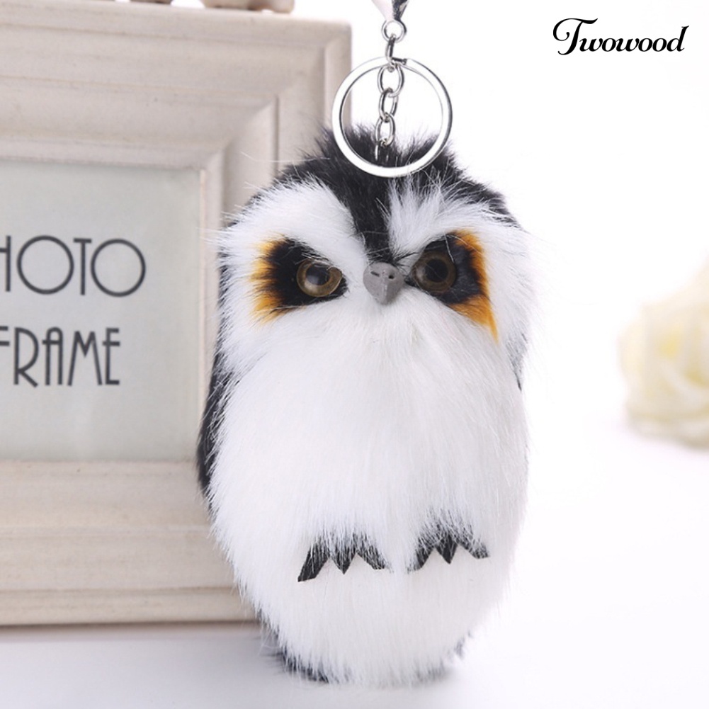 Twowood Cute Artificial Fur Fluffy Owl Pendant Keyring Gantungan Kunci Mobil Tas Gantung Dekorasi