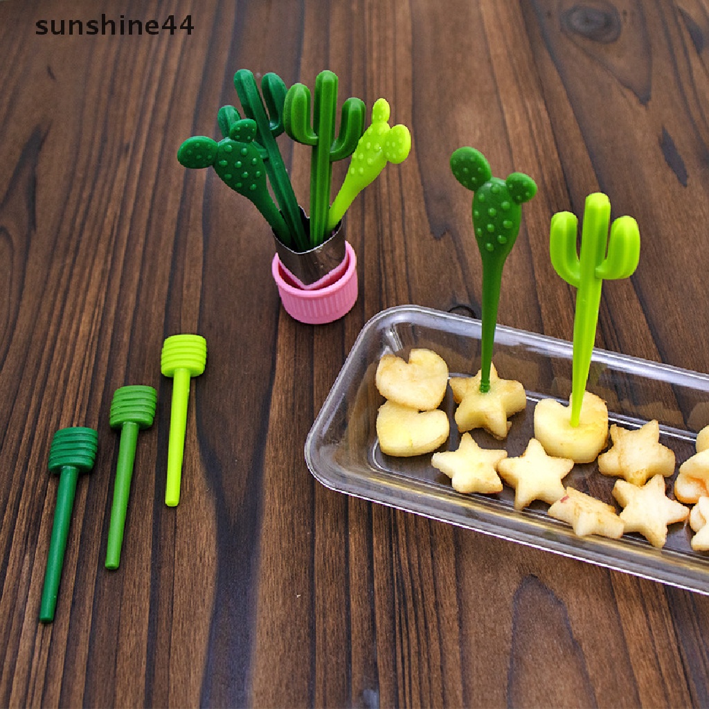 Sunshine 3/6pcs Garpu Buah Kaktus Party Salad Cake Picks Snack Stik Makanan Anak Picks.