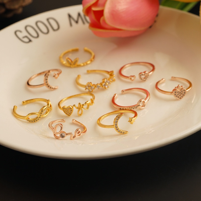 Goldkingdom Perhiasan Fashion Emas Asli Kadar 375 Bangkok Aksesoris Ready Stock Instagram Populer Baru Sederhana Cincin Rose Gold Hias Berlian Cinta Artistik Wanita Ring