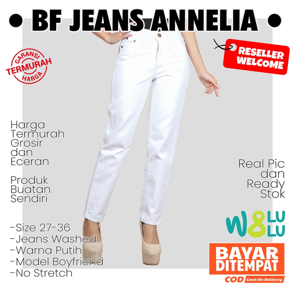 WOLU - Celana Jeans Wanita Boyfriend Putih Annelia