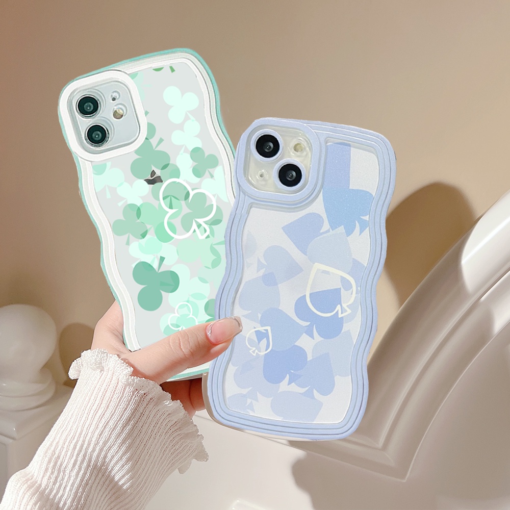 Redmi 10C Note 10C Note 11 Pro Note11S 10A 9C 9A 10 9T Note10 5G 10s Note9 Note8 Note 9S Poco X3 NFC M3 Lucky Case Peach Love Hati Bunga Empat Daun Clover Wavy Edge TPU Soft Cover RIXUAN