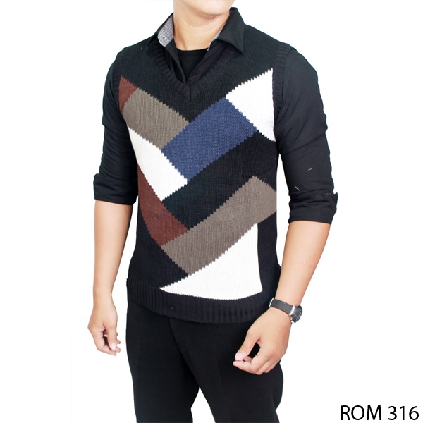 Casual Male Vests Rajut Hitam – ROM 469