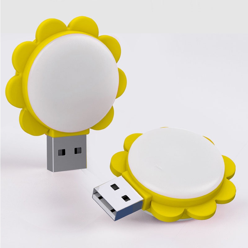 Lucu Mini Kartun Bentuk Bunga Matahari Lampu Malam Lampu Samping Tempat Tidur USB Ponsel Power Charge Night Light Portable Untuk Kamar Tidur Ruang Tamu Pencahayaan Lembut Perlindungan Mata LED Kreatif