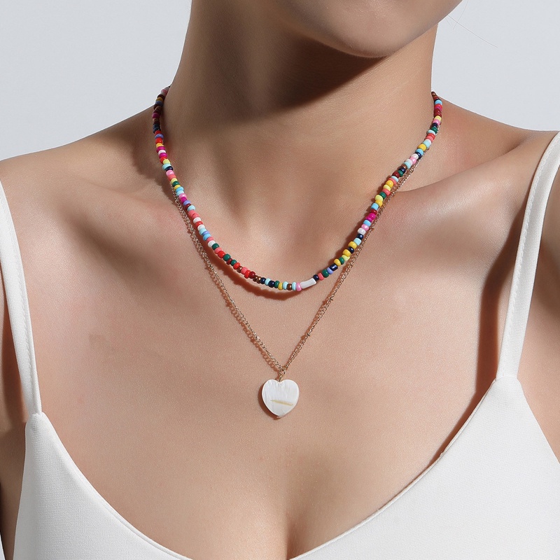 Manik-manik Padi Warna Fashion Baru Cinta Shell Kalung Perempuan Double Layer Kepribadian Liar Buatan Tangan Kalung