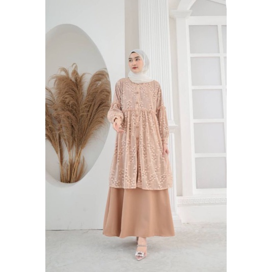 NATANIA MAXI DRESS -gamis polos kombinasi outer brukat-