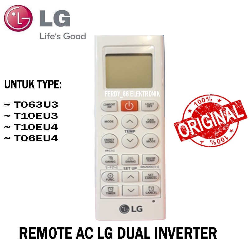 REMOTE AC LG DUAL INVERTER WATT CONTROL ORIGINAL