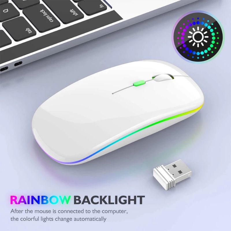 Mouse wireless 02.4G Silent Wireless Mouse Rechargeable 1200 DPI RGB LED Backlit Isi Ulang Mouse silent lampu RGB efek Mos mous wireles mos werles