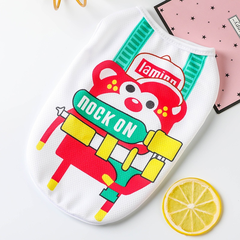 Kartun printing Pakaian Hewan Peliharaan Baju Anjing Bernapas Musim Panas Bagian Tipis Pakaian Kucing Rompi Hewan Peliharaan Baju Anjing