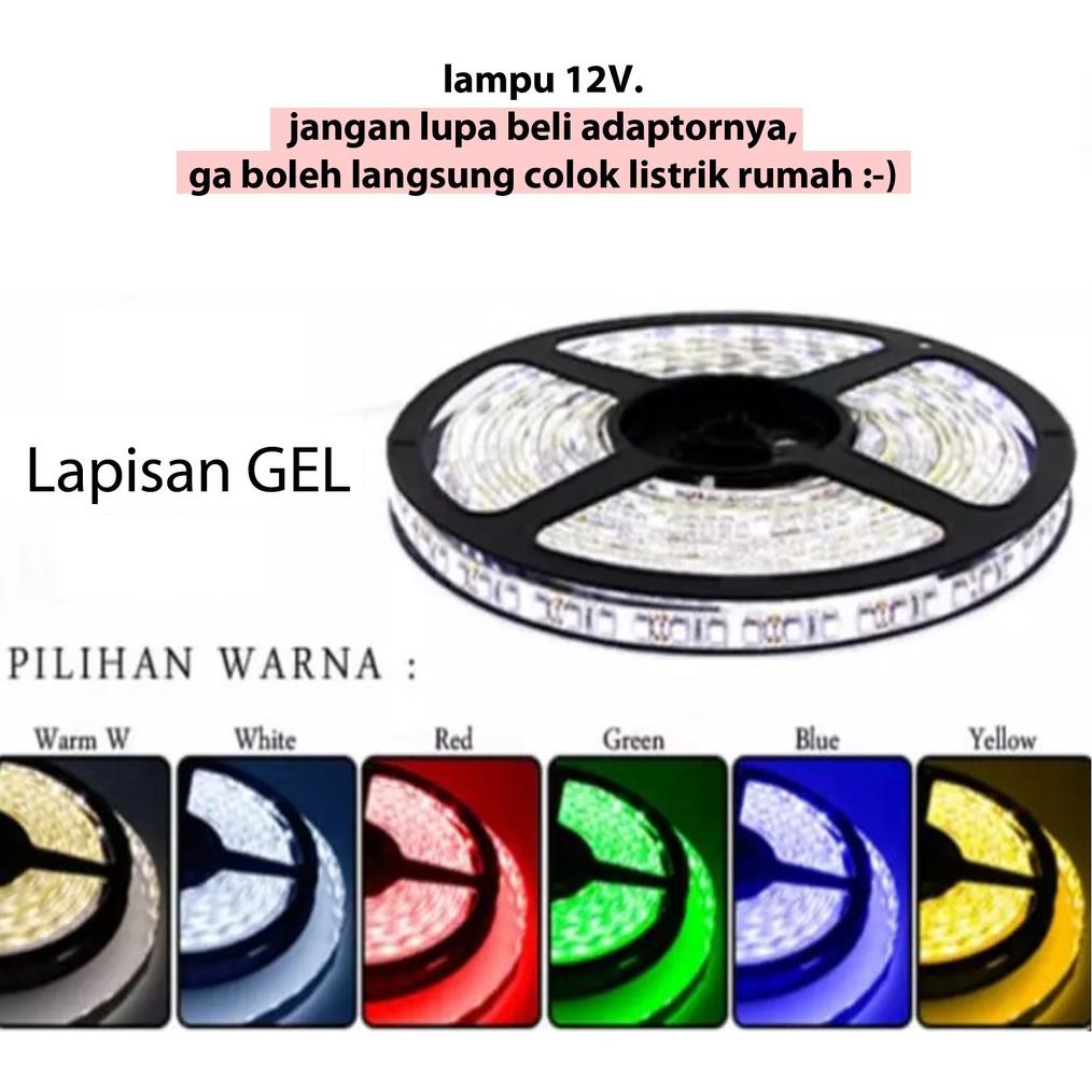 lampu LED strip pita flexible smd 3528 / 2835 ip44 12v 12 volt 5 meter 5m ( mata kecil outdoor ) tah