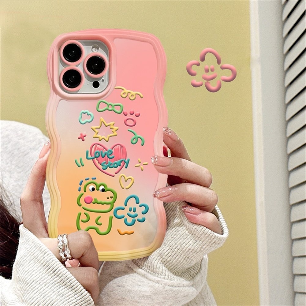 Oppo A17 A57 2022 A77S A15 A16K A54 A53 A12 A5S A7 A3S A11k A31 A52 A92 A94 A93 A37 F9 A1K A76 Doodle Animals Dan Love Wave Edge TPU Phone Case Cover