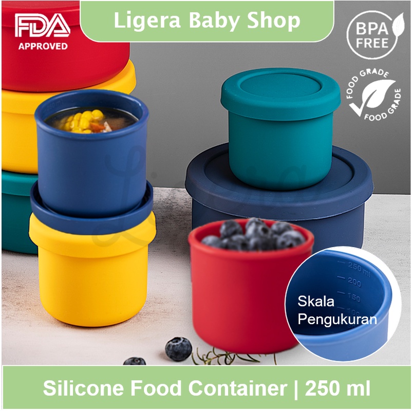 LIGERA 250ml Silicone Baby Food Container / Ada Skala Takaran / Lunch Storage Box Wadah Makan MPASI