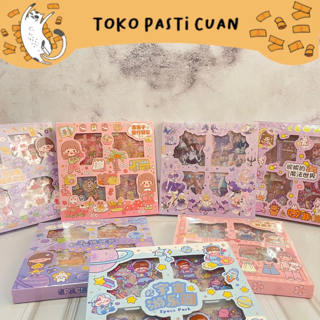 

paket sticker besar karakter cewe senmu versi 6 (100 lembar sticker) solatip lucu imut lakban keren elegan fancy atk imut bisa COD termurah import
